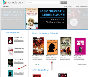 Null Papier Verlag auf Platz 4 bei Google Play Books